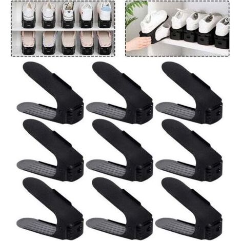 Froadp 30-teiliges verstellbares Schuh-Organizer-Set mit 3 verstellbaren Höhen, doppellagig, schwarz (1/5)