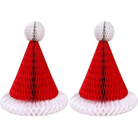 Lot de 2 décorations de Noël en papier, motif floral alvéolé, chapeau de Noël à suspendre au sapin.-31.00X25.00X2.00CM-Red