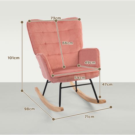 Mecedora de pana rosa con reposabrazos y patines de madera HAVRYA (1/5)