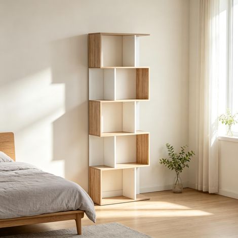 Scaffale contenitore versatile, moderna libreria a forma di S, elegante scaffale autoportante (solo con ripiano contenitore) (1/5)