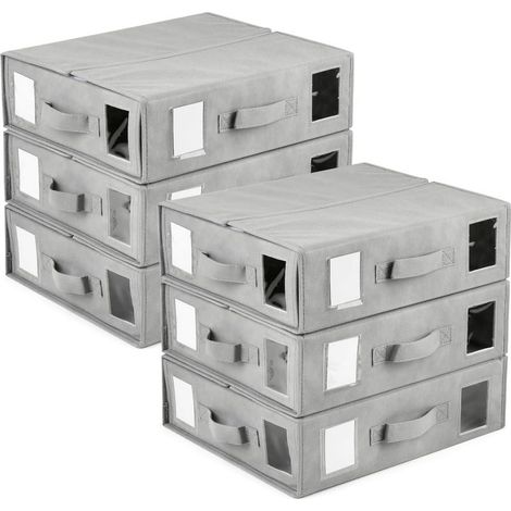 Lot de 6 Rangements de Draps, BoîTe de Rangement pour Drap Pliable avec FenêTre, Rangement Drap de Lit avec étiquette, pour le Rangement Sous le Lit, Dans les Armoires, Dans les Tiroirs -Gris (1/5)