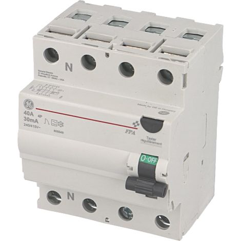 General Electric – Interrupteur différentiel 4P – Type AC 40A 30mA – Protection contre les courants de fuite – Pour installations électriques sécurisées (1/2)