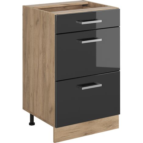Mobiletto base per cucina R-Line, Antracite lucido/Rovere dorato, 50 cm senza piano di lavoro, Vicco (1/5)