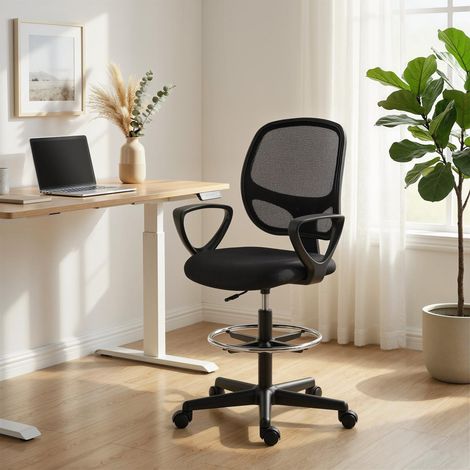 Chaise bureau ergonomique. fauteuil de bureau avec repose-pieds et accoudoirs. hauteur réglable. 59x58x103-123cm. noir