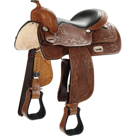 16", Marrone05: Sella western Natowa nr 2217 seggio imbottito ricoperto in pelle con decoro basket e incisioni floreali