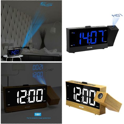 Réveil à double LED avec fonction radio, arrêt automatique, design à projection, double alarme et radio FM de bureau. (1/5)