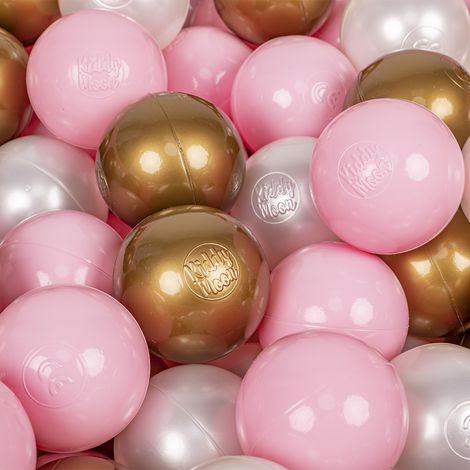 KiddyMoon 100 ∅ 7Cm Balles Colorées Plastique Pour Piscine Enfant Bébé Fabriqué En EU, Rose Poudré/Perle/Or (1/5)