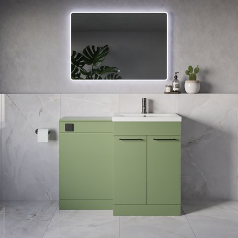 Napoli 390 Olive Green 1100mm 2 Door Vanity Unit Toilet Suite with Glide Basin - 1100mm - Gunmetal Grey 160mm HandleWithout Kingston Toilet Pan
