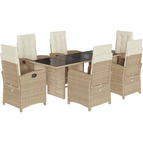 Les Tendances – Ensemble table et chaise de jardin 7 pcs – Résine tressée beige – Coussins épais amovibles – Table en verre trempé noir (1/5)