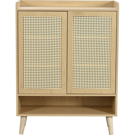 Zapatero de ratán natural con 2 puertas y 5 baldas, roble claro 80x35x105 cm (1/5)