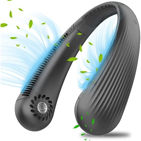 Ventilateur Nuque Portable,USB Ventilateur 3000mAh sans lame Silencieux personne Collier Ventilateur de cou Refroidisseur Rechargeable 3 Vitesses, pour Bureau, Domicile,Voyage (Noir) (1/5)