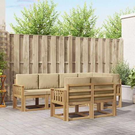 vidaXL Outdoor-Sofagarnitur mit Kissen 7 pcs Weiß und Beige Polyester (1/5)