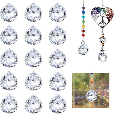 Lot de 15 attrape-soleil en cristal de 20 mm pour fenêtre, lustre, pendentif, fenêtre, jardin, décoration de mariage (1/5)