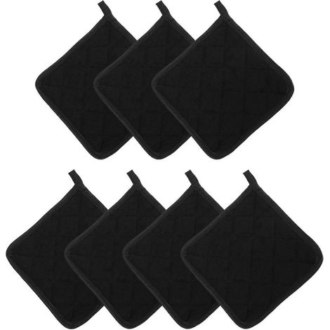 7 pièces noir coton pot supports pour Cuisine four Mitts machine lavable et résistant à la chaleur tampon (1/5)