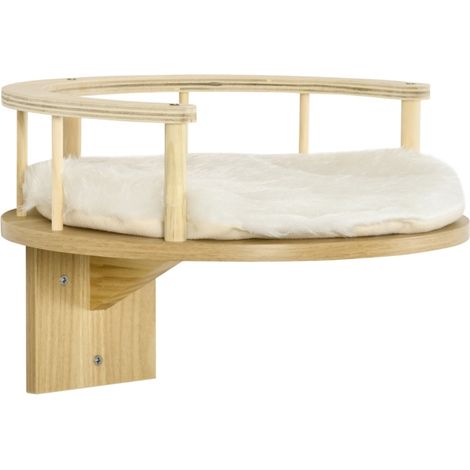 Niche murale pour chat avec coussin amovible, bois d'épicéa crème, Ø34 x 10,5 cm (1/5)