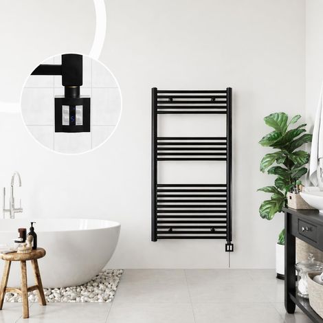 Radiateur Sèche-serviettes Électrique " Vert " 4 Minuteur, Noir, Électrique Radiateur Serviettes, Électrique, Radiateur Électrique Sèche-serviettes, Sèche-serviettes RAL9005 Mat - Noir, 1175h x 600b (1/5)