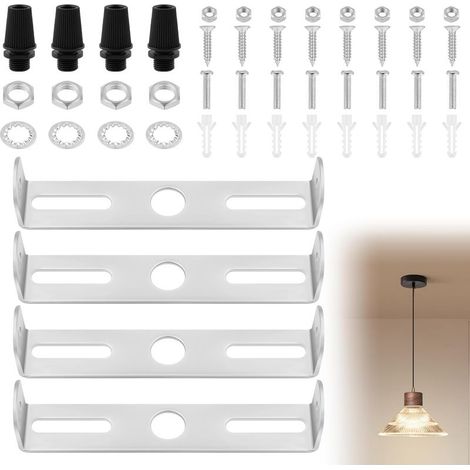 4Pcs Support de Fixation Plafonnier 95mm, Supports de Lustre, Plaque de Plafond avec Vis, Rondelle, Écrou, Bouchon en Caoutchouc, pour Suspensions Mur Lumière, Maison et Bureau (1/5)
