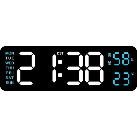 Horloge murale, affichage numérique, fonctionnalité de double alarme, ABBL, 22.8x7.5x3.5cm-d (1/2)