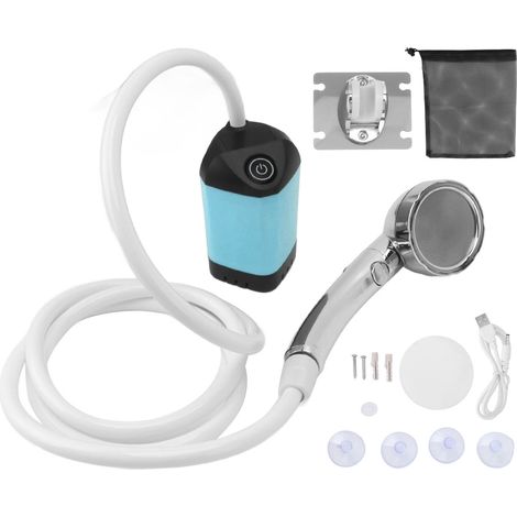Pompe de douche portable pour le camping, filtre intégré avec batterie de 4800 mAh et pommeau de douche réglable à 3 vitesses, options de montage flexibles pour les aventures en plein air.-AquaForge