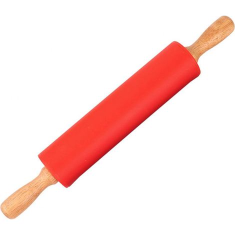 Rouleau à pâtisserie en silicone avec manche en bois antiadhésif, ustensile de cuisine et de pâtisserie (rouge) (1/5)