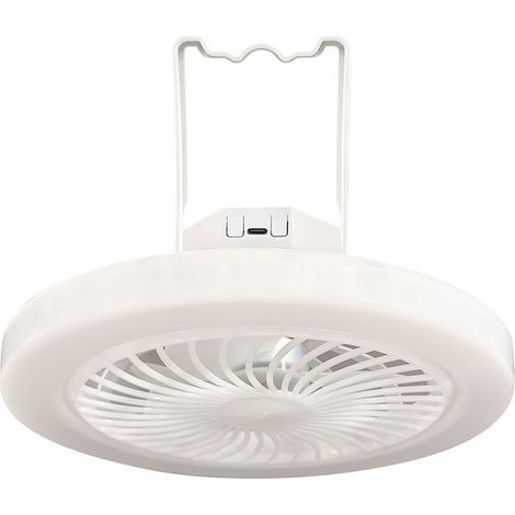 Portable camping fan with LED light, USB charging, three colours available and a hook. (1/5)