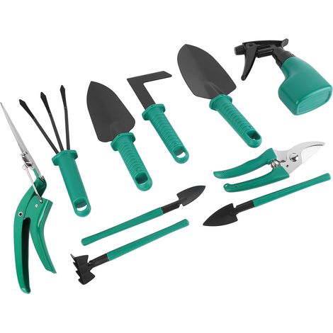 Ensemble de 10 outils de jardinage : ciseaux, pelles, bêches, aérosols et outils de travail du jardin. (1/5)