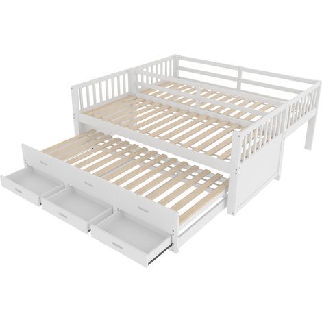Litera infantil 90x200 cm con cama nido y 3 cajones en pino y MDF blanco (1/5)