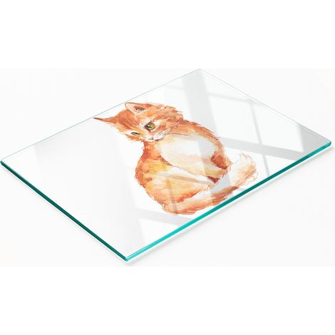 Tagliere da cucina in vetro temperato con grafica decorativa a forma di gatto rosso, 80x52 cm. (1/5)
