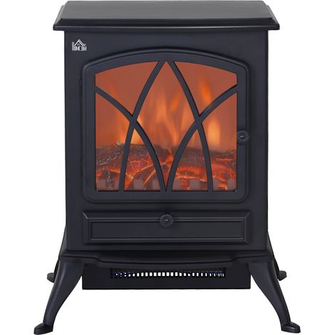 HOMCOM Stufa Elettrica Effetto Fiamma Termostato 1000-2000W e Luce Regolabile