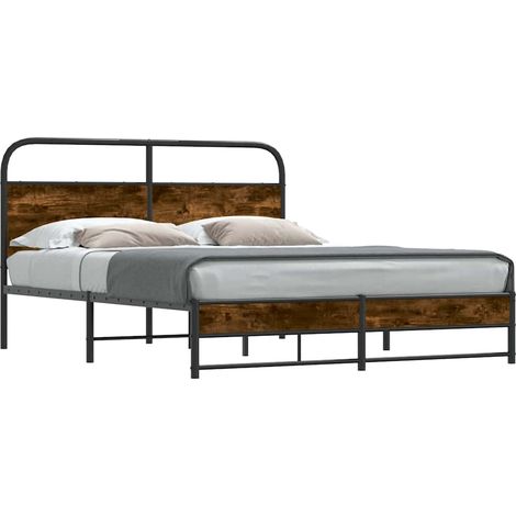 Lit double Lit adulte Cadre de lit sans matelas 150x200 cm chêne fumé bois ingénierie (1/5)