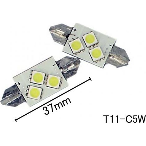 Coppia 2 Lampade Led T11 C5W Siluro 37mm Con 3 Smd 5050 Colore Bianco Freddo 6000K 12V 1W