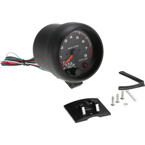 Compte-tours universel noir 3,75" pour voiture, témoin de changement de vitesse blanc, 0-8000 tr/min