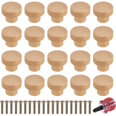 20 Pièces Boutons de Meubles en Bois, Boutons Poignee de Porte Cuisine, Bouton de Tiroir en bois pour Armoires, Tiroirs, Meubles, avec Vis (35X26MM) (1/5)