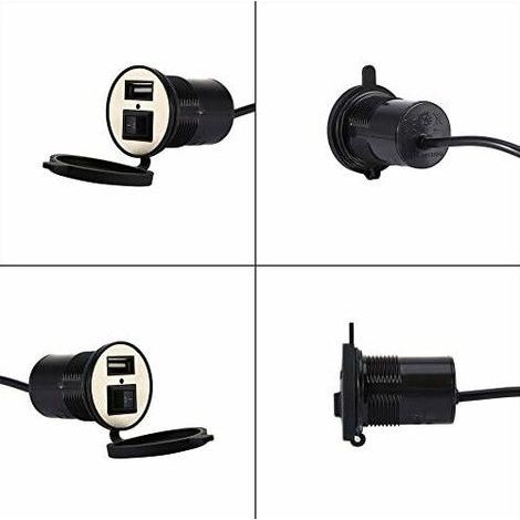 12V Prise Port d'alimentation Chargeur, USB Prise Téléphone Portable Chargeur Electrique avec Interrupteur 1.5A USB pour Moto Véhicule (1/5)