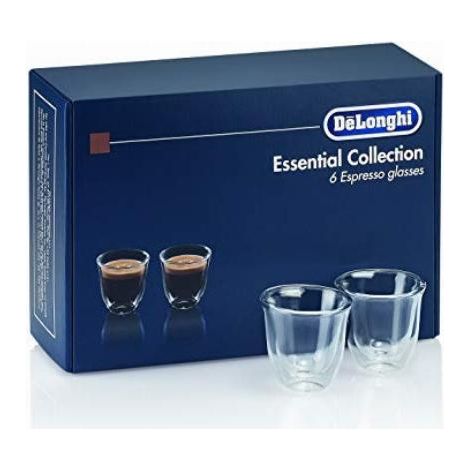 DeLonghi Bicchieri Espresso, Tazzine di Vetro a Doppia Parete, Vetro Borosilicato, Mantiene il calore, Senza condensa, Capacità 60 ml, Set di 6pz, DLSC300, Trasparente (1/4)