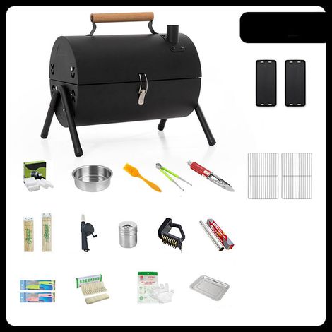 Tragbarer Holzkohlegrill, ideal für den Außenbereich, Camping, Picknicks und Partys. B1 Schwarz (1/5)