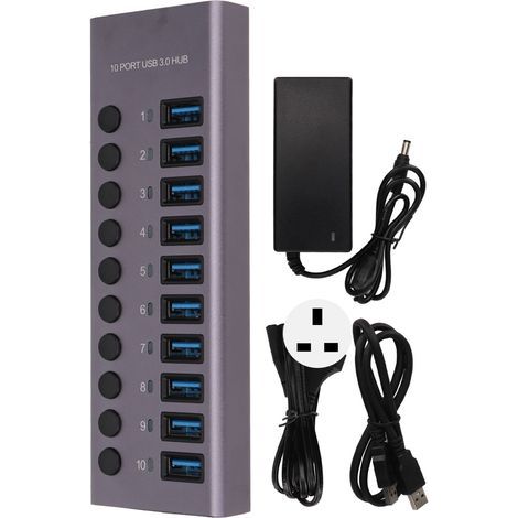 Hub USB 10 Ports 5Gbps, Adaptateur Multiport USB C Prise en Charge Plug and Play, Station d'accueil USB C pour PC de Bureau, Alimentation 100‑240V Prise UK (1/4)
