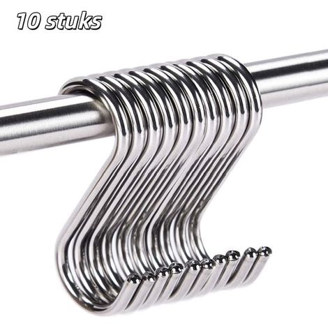 10 pièces - Crochets de suspension - Acier inoxydable en forme de S - Convient pour ranger les vêtements dans la chambre à coucher, les ustensiles de salle de bain et de cuisine - Fil de 4,0 mm, 11 cm (1/5)