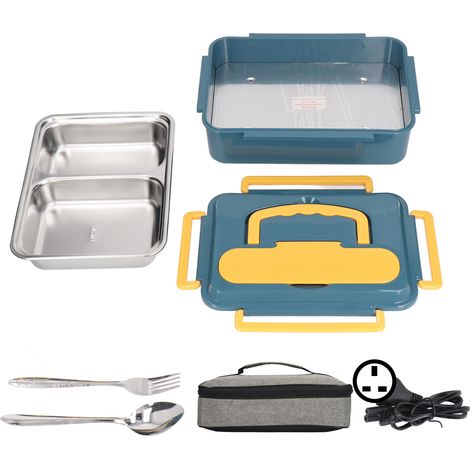 Boîte à lunch chauffante 1,5L ABS acier inoxydable étanche et hermétique, avec fourchette et cuillère, sac inclus, prise UK 220V. (1/5)
