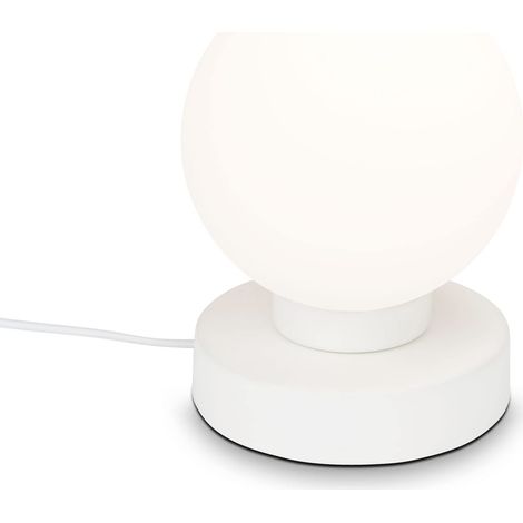 Lampe de chevet avec interrupteur à câble, verre opale, culot E14 max. 25 W, lampe de table, lampe de bureau et lecture, 12,6 x 15,7 cm, blanc (1/5)