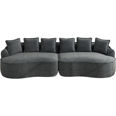 Canapé modulable 4 places en tissu chenille gris avec coussins, sans cadre, grande profondeur d'assise (1/5)