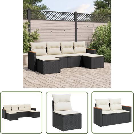 The Living Store 6-tlg. Garten-Sofagarnitur mit Kissen Schwarz Poly Rattan - Gartensofas - Outdoor-Möbel - Gartenmöbelset - Lounge Set - Rattanmöbel (1/5)