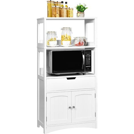 COSTWAY Aufbewahrungsschrank mit Schublade, Unterschrank mit 2 offenen Regalen und Tuerschrank, Badschank freistehend, Badkommode weiss (1/5)