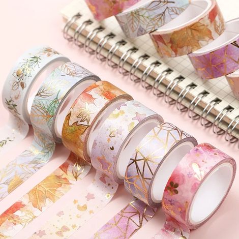 /EA/6 rouleaux de ruban adhésif décoratif à motifs floraux washi tape, avec feuille d'or - Perfet-max