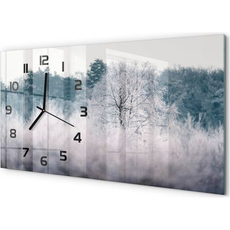 Horloge Murale Panoramique en Verre 60x30 cm Décorative Moderne Salon Cuisine Arbres en hiver (1/5)