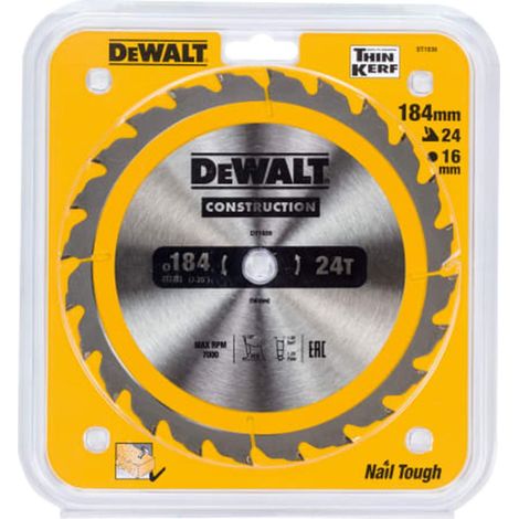 DEWALT Portable Construction Circular Saw Blade 184 x 16mm x 24T DEWDT1939QZ