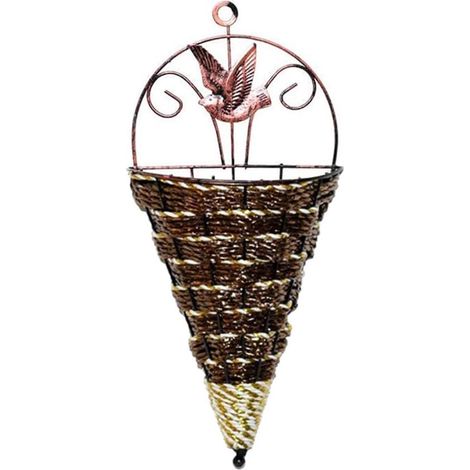 Jardinière - 30 x 14 x 7,5 cm - Panier à fleurs triangulaire - Panier décoratif suspendu en rotin et fer - Panier à fleurs mural - Décoration intérieure - Support à fleurs décoratif - Pour fleurs séch (1/4)