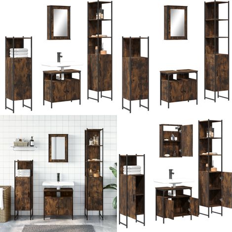 Ensemble de meubles de salle de bain 4 pcs Chêne fumé Bois - Meuble Salle De Bain - Ensemble Salle De Bain - Rangement Salle De Bain - Armoire Salle De Bain - Miroir Salle De Bain - Home & Living (1/5)