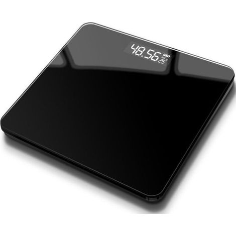 Balance numérique de salle de bain, écran LED, verre trempé noir, maximum 180 kg, fonctions intelligentes, grand écran dimensions 26 x 26 cm x 2,3 cm (noir) (1/5)