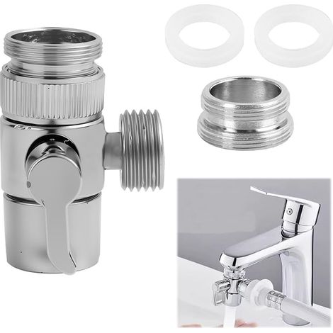 Chrome Brass Diverter Faucet, 3 Way Valve, 3-Way Diverter for Shower and Sink with External Adapter M22 x M24, Switch Valve for Kitchen and Bathroom (1/5)